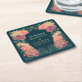 Fantasie betoverde bloementuin bruiloft kartonnen onderzetters (Schuin)