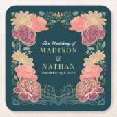 Fantasie betoverde bloementuin bruiloft kartonnen onderzetters (Voorkant)