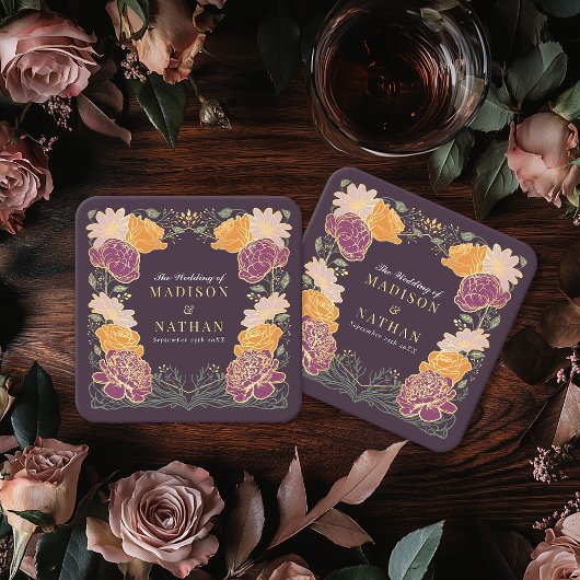 Fantasie betoverde bloementuin bruiloft kartonnen onderzetters