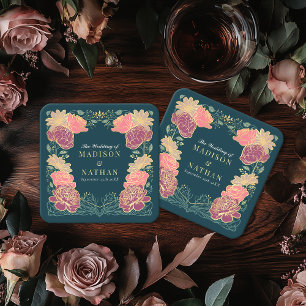 Fantasie betoverde bloementuin bruiloft kartonnen onderzetters