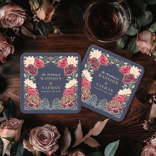 Fantasie betoverde bloementuin bruiloft kartonnen onderzetters