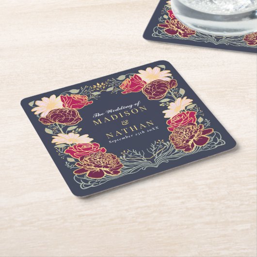 Fantasie betoverde bloementuin bruiloft kartonnen onderzetters (Schuin)