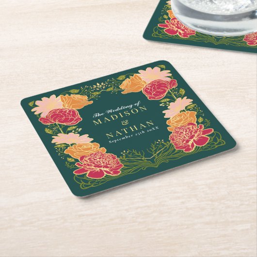 Fantasie betoverde bloementuin bruiloft kartonnen onderzetters (Schuin)