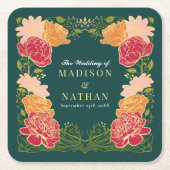 Fantasie betoverde bloementuin bruiloft kartonnen onderzetters (Voorkant)