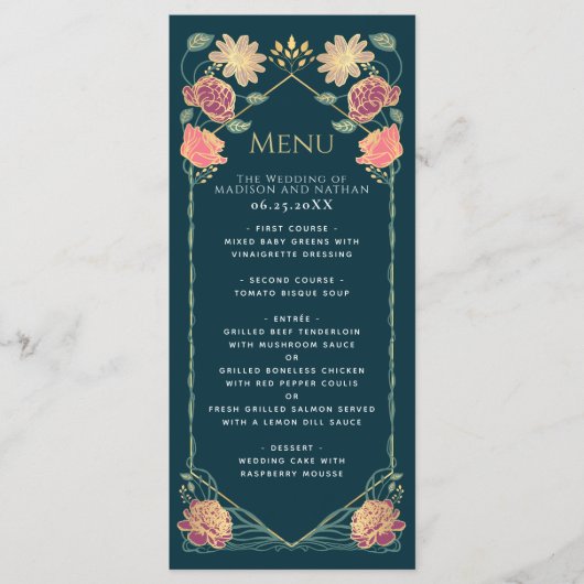 Fantasie betoverde bloementuin bruiloft menu (Voorkant)