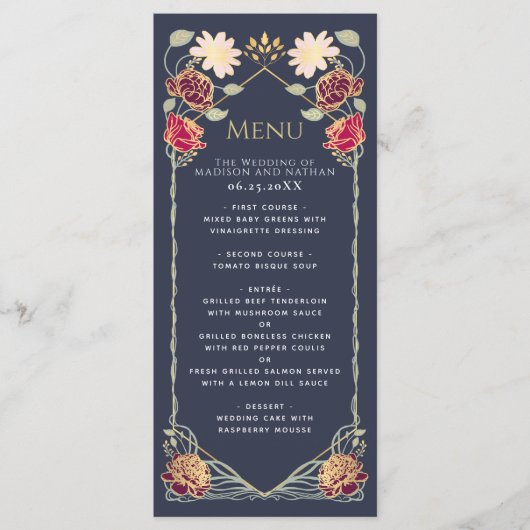 Fantasie betoverde bloementuin bruiloft menu (Voorkant)