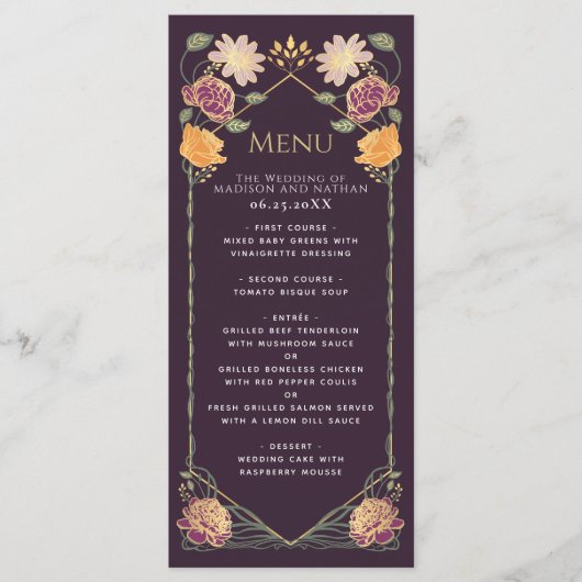 Fantasie betoverde bloementuin bruiloft menu (Voorkant)