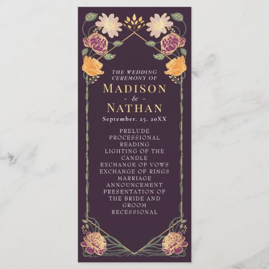 Fantasie betoverde bloementuin bruiloft programmakaart (Voorkant)