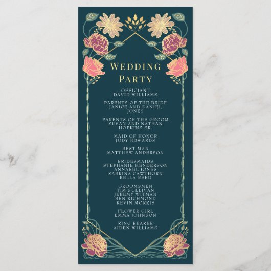 Fantasie betoverde bloementuin bruiloft programmakaart (Achterkant)