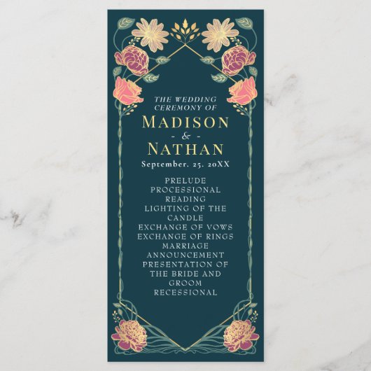 Fantasie betoverde bloementuin bruiloft programmakaart (Voorkant)