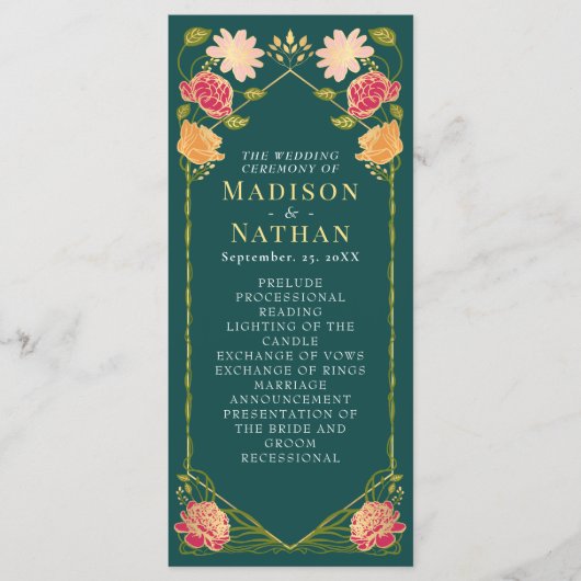 Fantasie betoverde bloementuin bruiloft programmakaart (Voorkant)