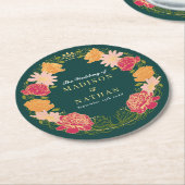 Fantasie betoverde bloementuin bruiloft ronde kartonnen onderzetter (Gebogen)