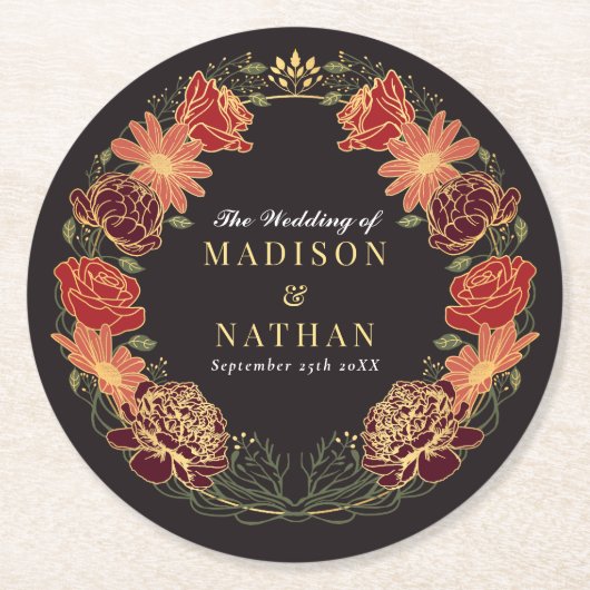Fantasie betoverde bloementuin bruiloft ronde kartonnen onderzetter (Voorkant)