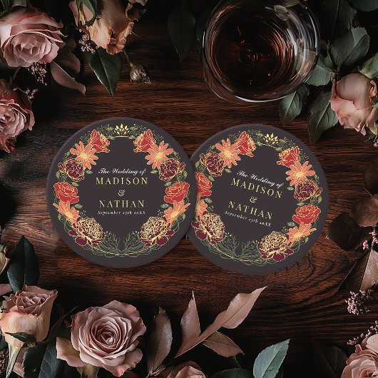 Fantasie betoverde bloementuin bruiloft ronde kartonnen onderzetter