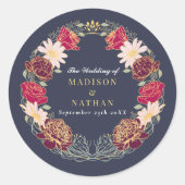 Fantasie betoverde bloementuin bruiloft ronde sticker (Voorkant)