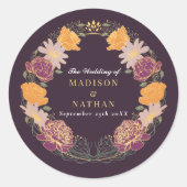 Fantasie betoverde bloementuin bruiloft ronde sticker (Voorkant)