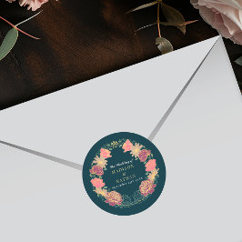 Fantasie betoverde bloementuin bruiloft ronde sticker