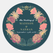 Fantasie betoverde bloementuin bruiloft ronde sticker (Voorkant)