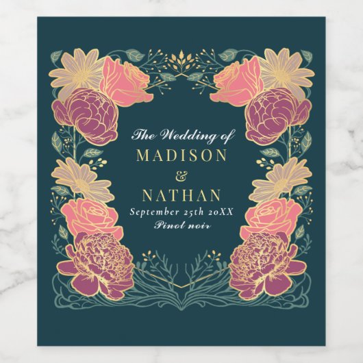 Fantasie betoverde bloementuin bruiloft wijn etiket (Enkel label)