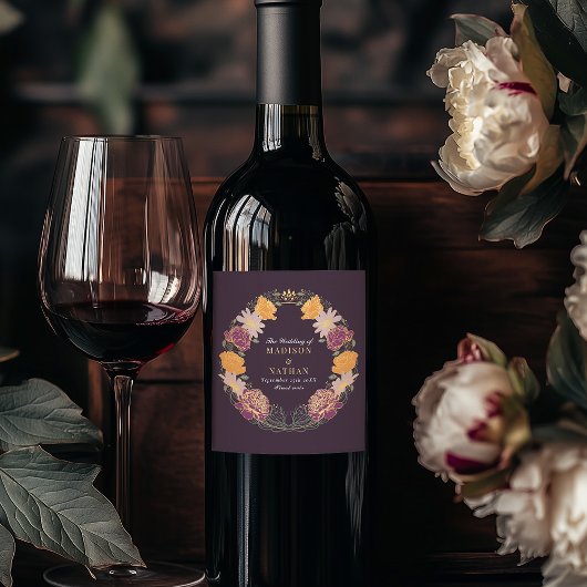 Fantasie betoverde bloementuin bruiloft wijn etiket