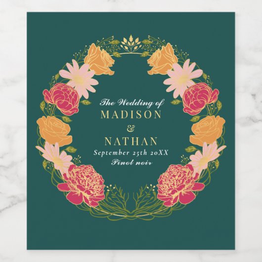 Fantasie betoverde bloementuin bruiloft wijn etiket (Enkel label)