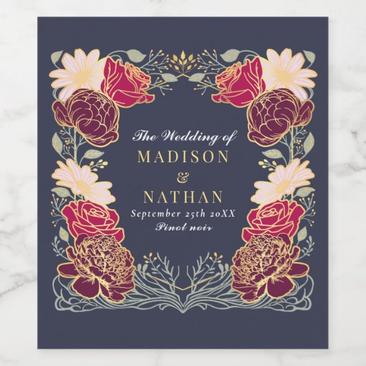 Fantasie betoverde bloementuin bruiloft wijn etiket (Enkel label)