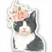Fantasie Bloem Kat Sticker (Voorkant)
