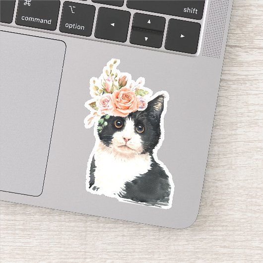 Fantasie Bloem Kat Sticker (Detail)