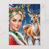 Fantasie blonde vrouw en herten Kerstmis Briefkaart (Voorkant)