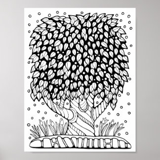 Fantasie Bos Blad Boom Kleurplaat Kunst Poster
