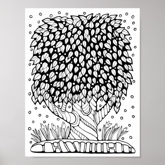 Fantasie Bos Blad Boom Kleurplaat Kunst Poster (Voorkant)