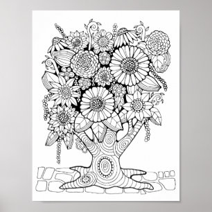 Fantasie Bos Bloem Boom Kleurplaat Art Poster