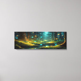 Fantasie bos verlichting mashrooms Panoramic Canvas Afdruk