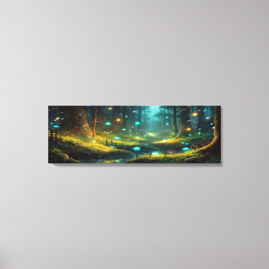 Fantasie bos verlichting mashrooms Panoramic Canvas Afdruk (Voorkant)