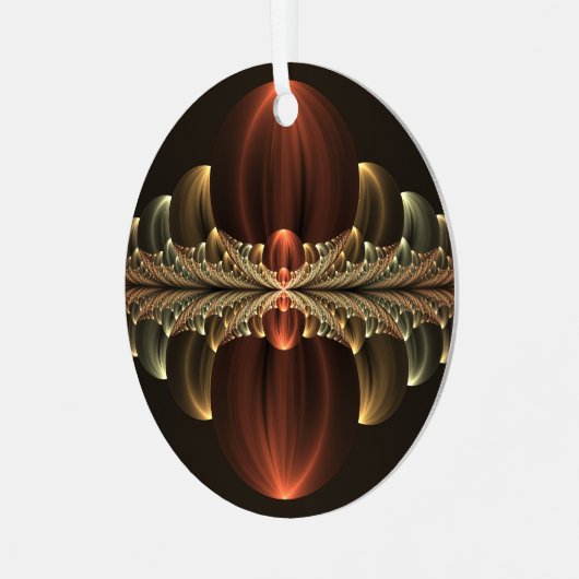 Fantasie Bouw Glanzende Abstracte Fractal Art Metalen Ornament (Voorkant links)