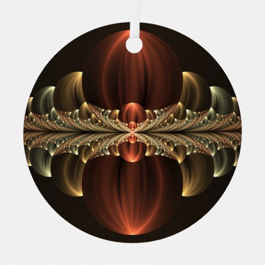 Fantasie Bouw Glanzende Abstracte Fractal Art Metalen Ornament (Voorkant)