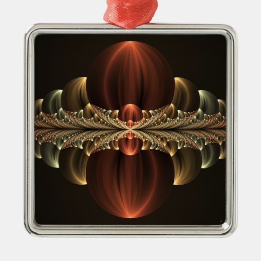 Fantasie Bouw Glanzende Abstracte Fractal Art Metalen Ornament (Voorkant)