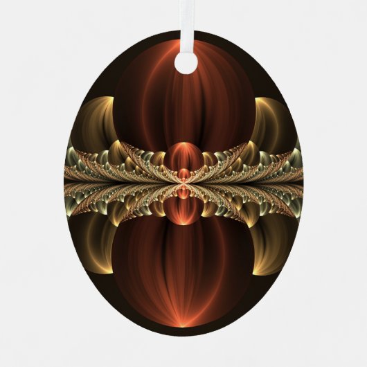 Fantasie Bouw Glanzende Abstracte Fractal Art Metalen Ornament (Voorkant)