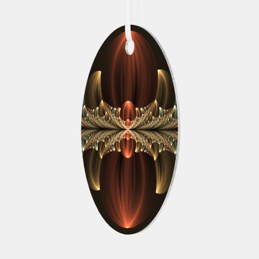 Fantasie Bouw Glanzende Abstracte Fractal Art Metalen Ornament (Voorkant links)