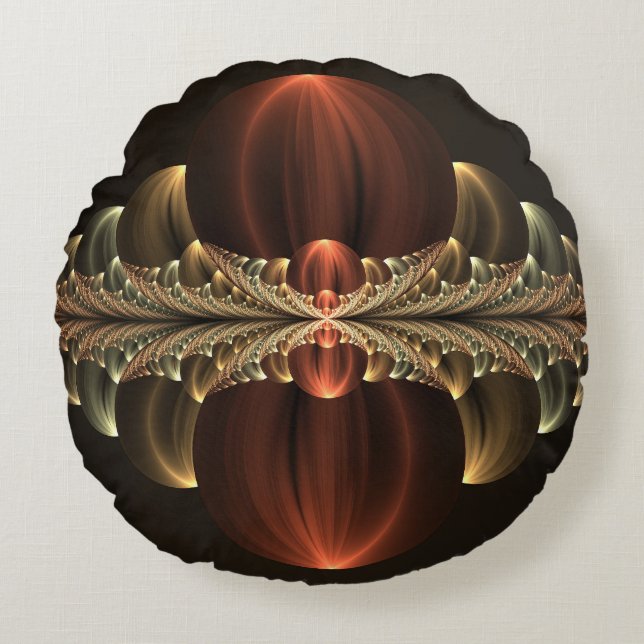 Fantasie Bouw Glanzende Abstracte Fractal Art Rond Kussen (Voorkant)