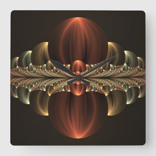 Fantasie Bouw Glanzende Abstracte Fractal Art Vierkante Klok (Voorkant)