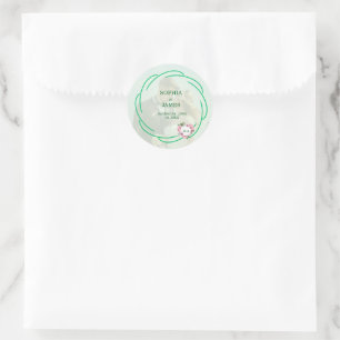 Fantasie Citrus & Groene bloem Bruiloft Ronde Sticker