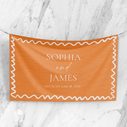 Fantasie Citrus Oranje Golflijn Trouwfeest Spandoek