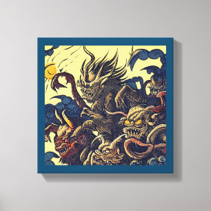 Fantasie Demonen - Houtsnede 4 Canvas Afdruk
