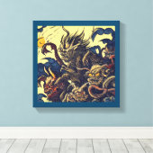 Fantasie Demonen - Houtsnede 4 Canvas Afdruk (Insitu (Houten vloer))