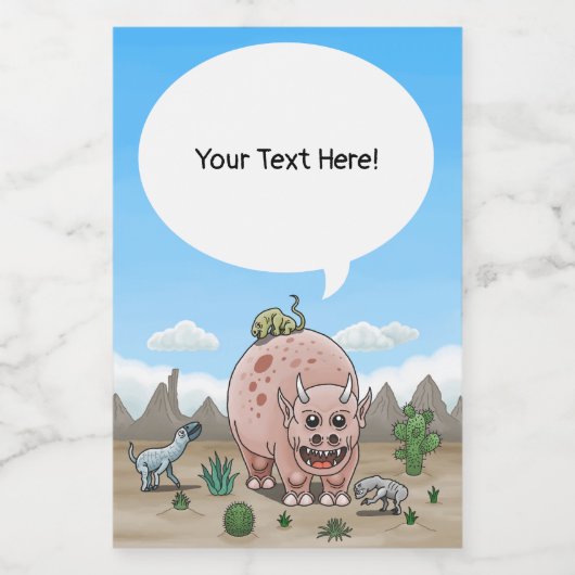 Fantasie dinosaurus in de woestijn voedselcontainer etiket (Enkel label)