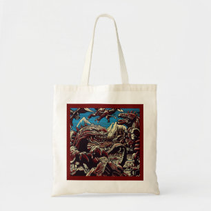 Fantasie Dinosaurus Robots Anime - Woodcut 2 Tote Bag