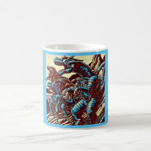 Fantasie Dinosaurus Robots Anime - Woodcut 3 Koffiemok
