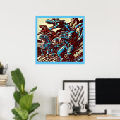 Fantasie Dinosaurus Robots Anime - Woodcut 3 Poster (Thuiskantoor)