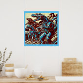 Fantasie Dinosaurus Robots Anime - Woodcut 3 Poster (Keuken)